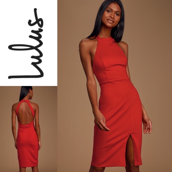 bright red midi dress